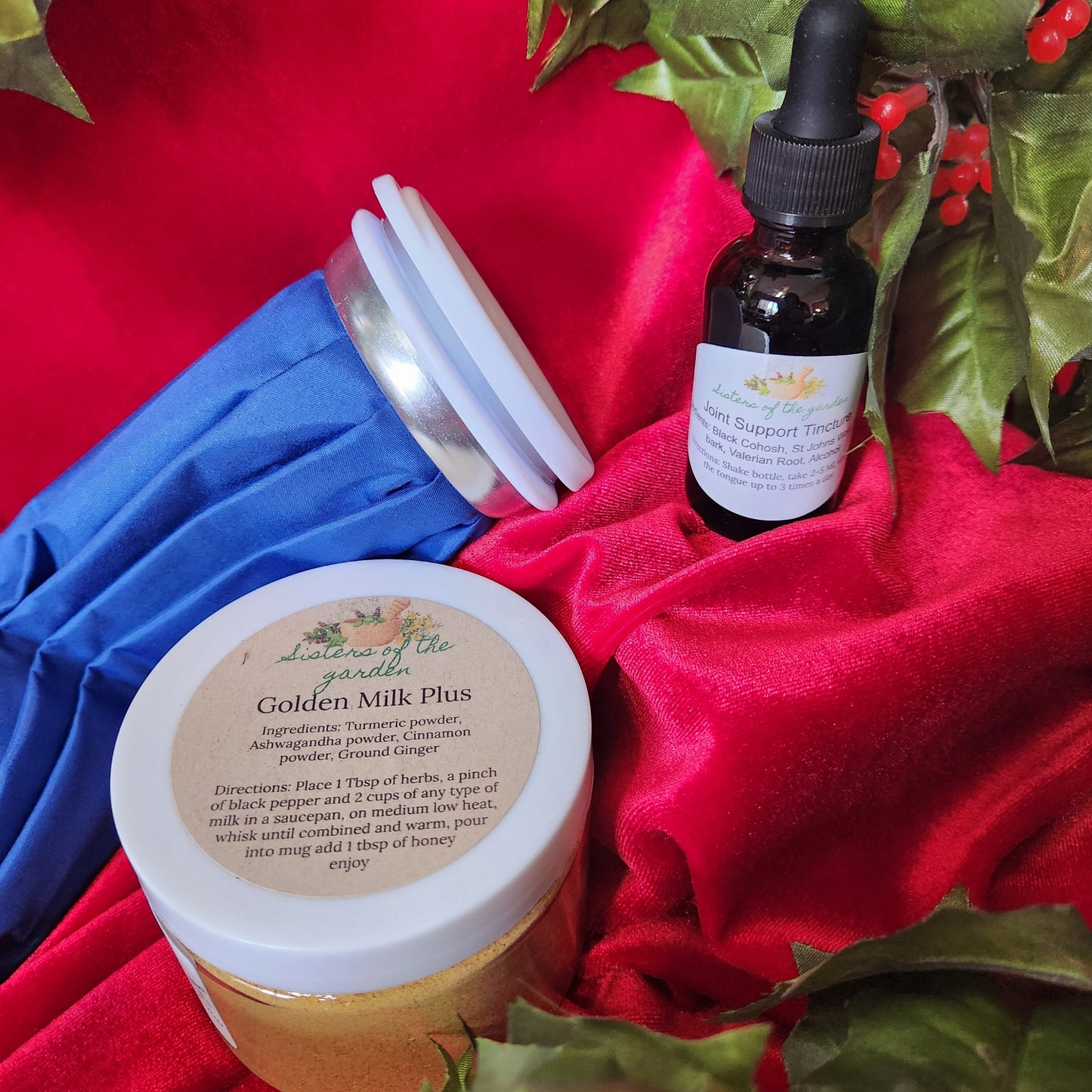 Move Well Gift Set includes Golden Milk blend, Joint Pain Tincture, and Reusable ice pack.