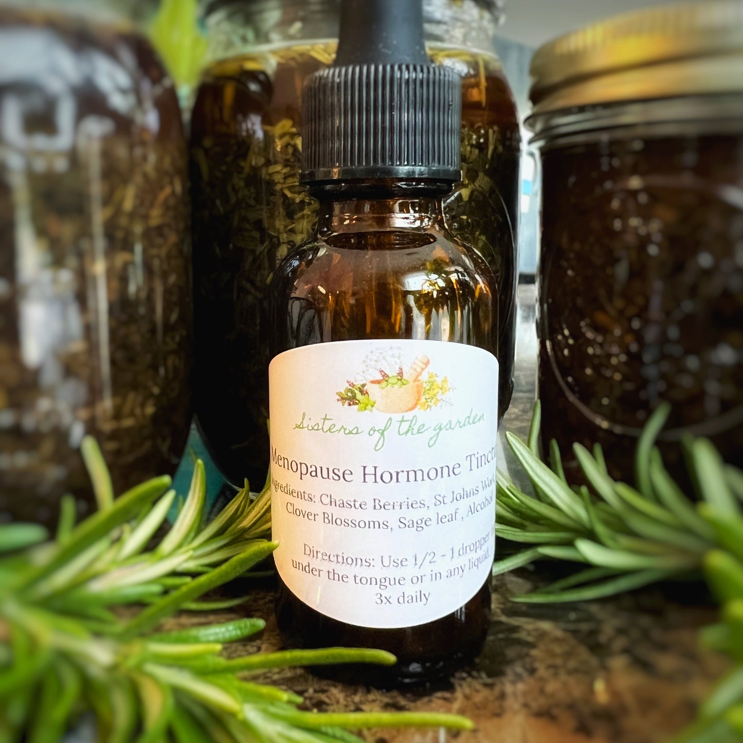 Natural Menopause and Hormone supporttincture by Sisters of the Garden Herbal Apothecary. 